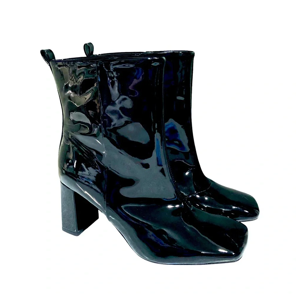 good american patent leather black  heeled boots NWOB